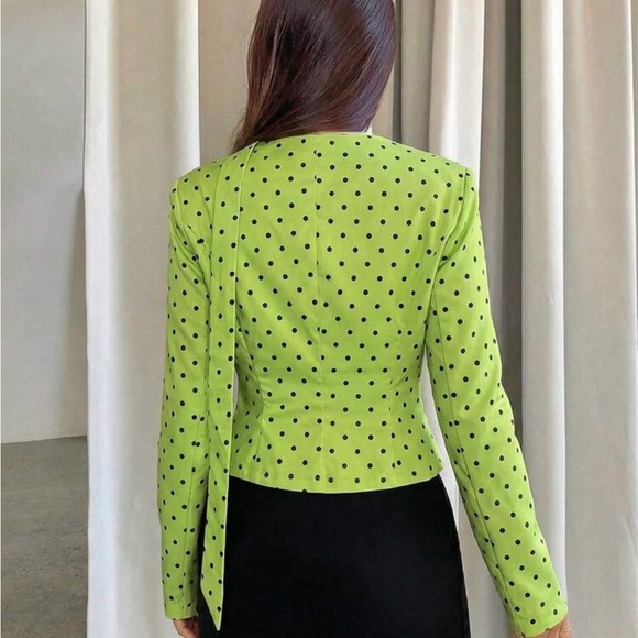 Very Chic Women's Elegant Polka Dot Print Deep V-Neck Fitted Blazer. Size L 8/10 - Picture 2 of 8